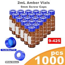 1000pcs 2ml Autosampler Vial Amber Glass Flat Bottom Hplc Gc Pre-slit Screw Caps