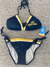 Corona Extra Label Design Womens Swimsuit Navy Blue Bikini Blue Medium