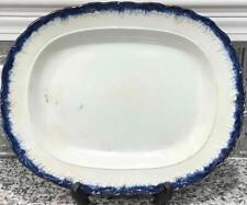 Large Antique Leeds Type Blue Feather Edge Pearlware 15 Oval Platter C. 1820
