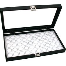 Glass Top Jewelry Display Case Box White 50 Gem Jars