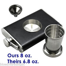 Leather Clad Stainless Steel Flask With Funnel Built-in Collapsible Shot Glass
