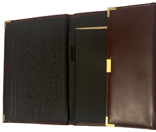 Burgundy Portfolio Slim Vegan Leather Vintage Tri Fold Folder Gold Tone Pockets