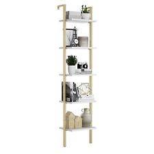 Industrial Ladder Shelf 5 Tier Book Shelf Open Space Wall Mount Bookshelf With