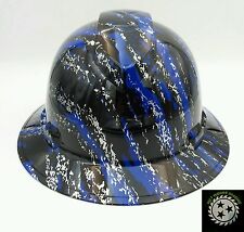 Hard Hat Full Brim Custom Hydro Dipped Osha Approved Urban Camo Blue Splash