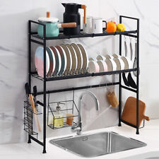 2-tier Over Sink Dish Drying Rack Cutlery Drainer Kitchen Shelf Cup Organizing