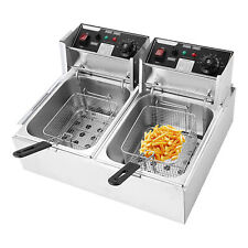 16l 3400w Electric Deep Fryer Dual Tank Basket Commercial Restaurant Stainless