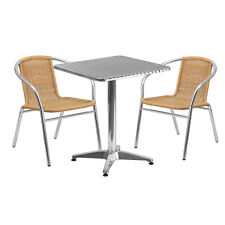 23.5square Aluminum Indoor-outdoor Restaurant Table With 2 Beige Rattan Chairs