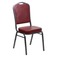 Crown Back Stacking Banquet Chair With Burgundy Vinyl And Silver Vein Frame