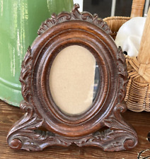 Vintage Ornate Wood Carved Standing Oval Frame 9.25 X 8 For 3 X 5 Photos