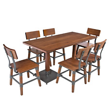30 X 60 Antique Walnut Solid Wood Live Edge Dining Height Table With 6 Chairs