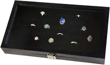 Ring Display Case Jewelry Storage Box Organizer Glass Top 72 Slot Tray Holder