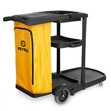 Commercial Janitorial Cleaning Cart Caddy With Cover - Shelves Vinyl Bag Black