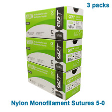 3x Nylon 50 Surg Suture Emergency First Aid Home Wound Treating 12pcs Monofil