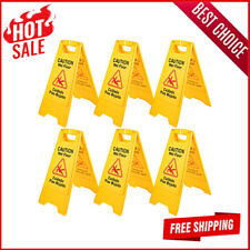 6pc Caution Wet Floor Signs Yellow Double Sided Fold-out Bilingual Public Safety