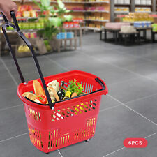 6pcs Red Shopping Basket Rolling Shopping Basket Supermarket Retail Store 35l