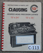 Clausing Colchester C 13 Lathe Serial 25303-40723 Operation Parts Manual 1965
