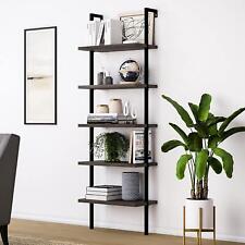 5 Tier Shelf Wood Ladder Bookcase W Metal Frame Industrial Modern Bookshelf