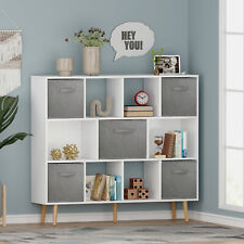 11 Cube Bookcase With 5 Fabric Bins Storage Organizer Open Shelf Freestanding