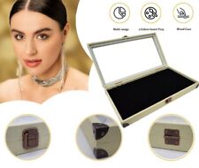 Novel Box Glass Top Linen Jewelry Display Case With 72 Foam Ring Inserts