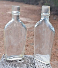 Lot Of 2 Vintage Cork Top Small Whiskey Flask 5.5 Flat Clear Glass