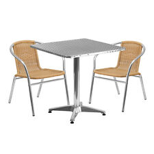27.5square Aluminum Indoor-outdoor Restaurant Table With 2 Beige Rattan Chairs