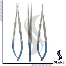 3 Castroviejo Scissors Needle Holder Curved Tc Forceps Dental Eye Set Kit Blue