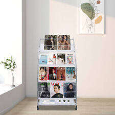 Floor-standing Magazine Rack Brochure Display Stand With 4 Pockets And Casters