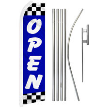 Open Advertising Swooper Feather Flutter Flag Pole Kit Now Open Blue