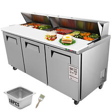 Vevor 72w Refrigeration Sandwich Salad Prep Table 3 Doors With 18 Pans Etl Nsf