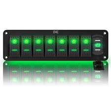 8 Gang Toggle Rocker Switch Panel Green Led Light For Car Marine Boat Waterproof