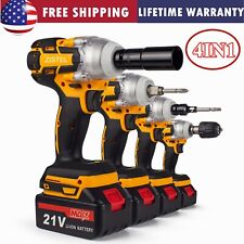 12 520nm High Torque Cordless Impact Wrench Kit 21v Brushless Drill W Battery