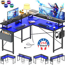 L Shaped Gaming Desk With Led Lights And Monitor Shelf 75 Home Office Desk