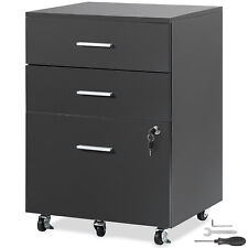 Vevor 3-drawer Wood File Cabinet Under Desk Rolling File Cabinet Letter A4 Size