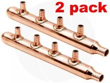 2 Pack 34in Inlet 12in Out Pex Water Outlet 4 Ports Closed End Copper Manifold
