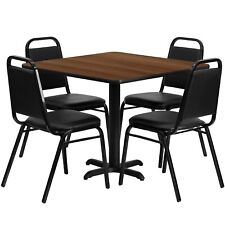 Flash Furniture 36 Square Table Set W4 Trapezoidal Back Banquet X-base Chairs