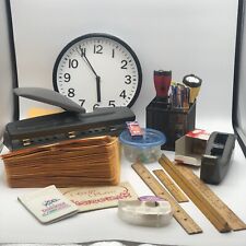 Mixed Office Supply Lot Hole Punch Tape Dispenser Clock Pen Caddy Pen Refills