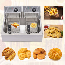 Electric Deep Fryer Cooker Home Countertop Dual Tank Basket Fries 12l Stainless