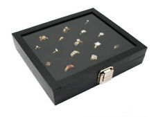 Ring Box Organizer Jewelry Display Holder 36 Slots Storage Glass Top Case Tray