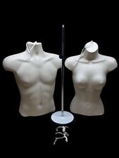 2 Pcs Flesh Mannequin Torso Set W2 Hangers 1 Stand -male Female Body Forms