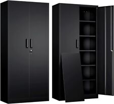 Metal Garage Storage Cabinet 2 Doors 5 Shelves 71 Steel Lockable File Cabinet