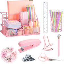 Pink Desk Organizers And Accessories Office Supplies Set Stapler Pen Holder...