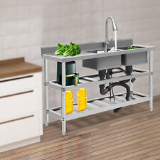 3 Tier Commercial Utility Prep Sink Stainless Steel 2 Compartment Basins Faucet