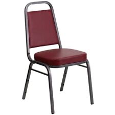 Trapezoidal Back Stacking Banquet Chair With Burgundy Vinyl And Silve Vein Frame