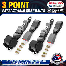 2pcs Universal Adjustable 3 Point Retractable Auto Car Seat Lap Belt Kit Gray