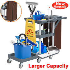 Commercial Janitorial Trolley Cleaning Cart With Vinyl Bag Cover Housekeeping
