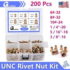 200 Pcs Rivet Nut Kit 6 - 38 Sae Flat Head Rivnut Nutsert Assortment Tool Kit