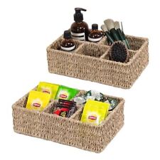 Wicker Desk Organizer Wicker Divided Storage Basket Container With 5 Sections...