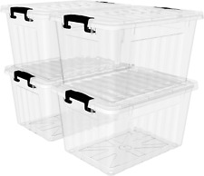 4 Pack 18 Qt Plastic Storage Bins Box Stackable With Lid And Latching Buckles