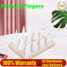 12pcs Cone Shaped Finger Ring Display Holder Jewelry Ring Stand Organizer Wood
