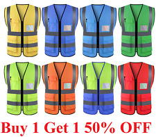 Security Safety Vest With High Visibility Reflective Stripes Wpockets 4 Colors